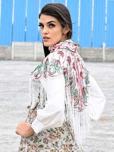 Elegante Capa de Poliéster con Lentejuelas, Flecos con Cuentas, Cuello Bordado, Chaqueta para Mujer Adulta, Chandni Export ODM Uttar - Product Image 3