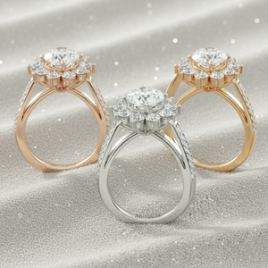 Anillo de Compromiso con Halo de Diamantes en Forma de Estrella, Chapado en Oro Rosa, Certificado de Lujo - Product Image 5