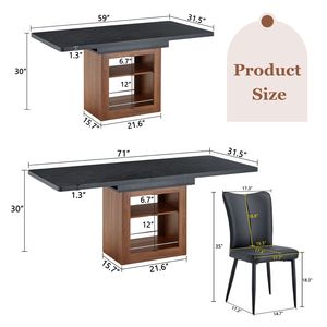 Tavolo da Pranzo Espandibile 59-71 Pollici con Funzione Estraibile Abbinato a 4 Sedie Nere in PU Design a Righe Verticali Set Sala da Pranzo - Product Image 3
