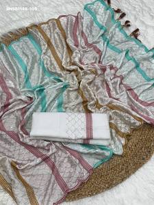 Colección Premium de Saree de Seda Chinon Pesada con Bordado de Lentejuelas e Hilo Resham y Blusa de Seda Banglori Mono, Proveedor Indio - Product Image 6