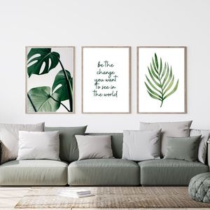 UVISION Original Green Leaf Abstract UV Printed Canvas Wall <b>Art</b> <b>Set</b> Minimalist Home Decor - Product Image 4