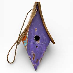 Nichoir pour oiseaux en bois recyclé, fait main, durable, en forme de bateau, couleur bois vieilli, cage à oiseaux originale, pour petits oiseaux d'extérieur - Product Image 1