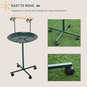 Supporto per Uccelli in Acciaio Inossidabile Durevole con Ruote, Moderno Stand a T per Addestramento e Gioco, con Posatoio e Ciotole - Product Image 6