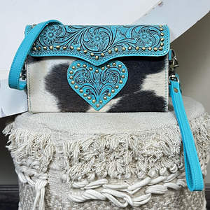 Bolso bandolera mini de cuero vacuno con diseño de corazón, turquesa occidental, hecho a mano, con correa de hombro ajustable, ¡muy vendido! - Product Image 4
