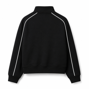 Custom Logo Heavyweight Embroidered Full <b>Zip</b> Mock Neck Track Jacket OEM Supplier Premium Piped Sports Jacket - Product Image 3