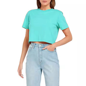 Ropa Deportiva Moderna y Elegante de Color Azul Agua Claro, de Manga Corta, Personalizada, Ajustada, para Mujer, Ideal para el Trabajo y Uso Diario - Product Image 1