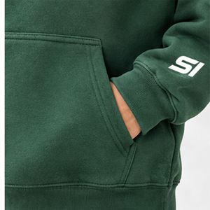 Sweat à capuche vert pour femme 100 % coton molletonné, couleur unie, avec logo frontal et poche, écologique, respirant, idéal pour l'hiver - Product Image 3
