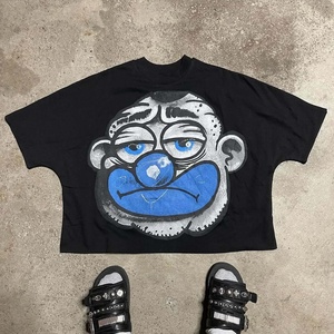 Nova Chegada Streetwear Y2k Hip Hop T Shirt Personalizado Dos Desenhos Animados Gráfico Impressão Cropped Boxy T Shirt Algodão Em Torno Do Pescoço T Shirt para Homens - Product Image 1