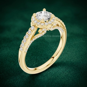 แหวนหมั้นเพชรทรงกลมเจียระไนแบบ Halo ทองคำขาว 14K/18K หรูหรา ประดับเพชรเลี้ยงในห้องปฏิบัติการ พร้อมวงแหวนแบบ Pavé สำหรับผู้หญิง เครื่องประดับชั้นดี รับผลิตแบบ OEM ODM - Product Image 4