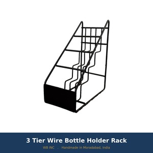 3 Tier Standing Type Modern Wire Black Iron Metal Countertop Non-folding Wine Water Bottle <b>Storage</b> <b>Rack</b> Handmade <b>Kitchen</b> Bar - Product Image 6