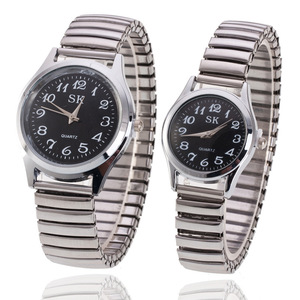 Montre à quartz classique à grand cadran avec bracelet élastique 3897, montres pour hommes et femmes, montre de couple tendance - Product Image 3