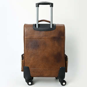 Real Fur <b>Soft</b> Shell Suitcase With Tooled Leather Floral Design 360 Degree Spinner <b>Wheels</b> Unisex Travel <b>Luggage</b> - Product Image 3
