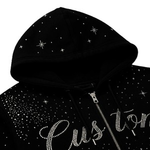 Sweat à capuche unisexe noir 100 % coton avec impression personnalisée de strass, fermeture éclair, coupe classique, pour l'automne - Product Image 3
