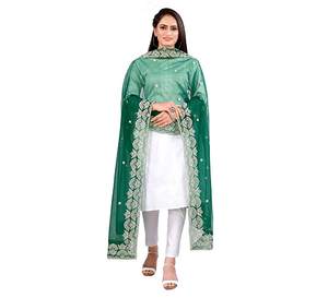 Hermosa Dupatta de Tela de Red Verde con Diseño Indio-Pakistaní, Bordado Elegante, para Bodas, Casual, Tradicional, Ropa Femenina - Product Image 3