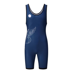 Men's Blue Wrestling Singlet Deep V Neck X-strap Sleeveless Heat-Transfer Printed Spandex Fitted Moisture Wicking Adult All - Product Image 2