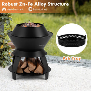 Brasero para Exteriores, Brasero Metálico con Soporte para Ollas y Estante de Almacenamiento, Enriquecido con Oxígeno, Brasero 3 en 1 para Leña, para Patio, Barbacoa - Product Image 2