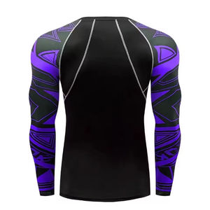 Haut de sport à manches longues pour homme, noir et violet, imprimé géométrique, séchage rapide, en Spandex et Polyester, pour entraînement MMA BJJ, manches complètes - Product Image 3