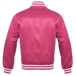 Mens Classic Canvas Varsity Bomber <b>Jacket</b> Pink Yellow <b>Red</b> Collection Geometric Striped Ribbed Trim Zipper Closure Sporty Stand - Product Image 2