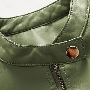 Women’s Stylish Leather Biker Jacket Soft <b>Lined</b> Moto <b>Coat</b> Vintage Cropped Fashion Outerwear for Autumn - Product Image 3