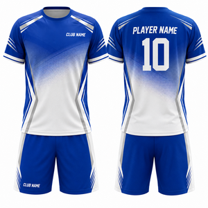 Conjunto Deportivo Unisex con Degradado Azul y Blanco, Sublimado, Transpirable, de Punto, de Secado Rápido, Pantalones Cortos de Poliéster, Camiseta de Manga Corta con Cuello en V - Product Image 1