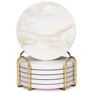 Juego de posavasos redondos de mármol negro, tapetes de lujo de piedra natural para bebidas, protección de mesa, juego de 4 piezas - Product Image 3