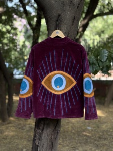 Veste en velours tissé en coton brodée Sujani pour femme, faite à la main, matelassée, motif œil porte-bonheur, style bohème, pour l'été, l'automne et l'hiver - Product Image 2