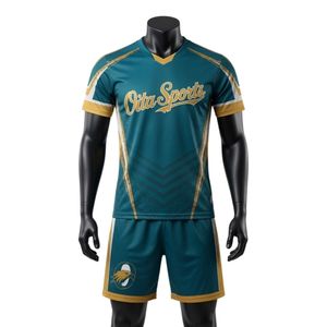 Conjunto de Uniforme de Lacrosse Sublimado en Verde Azulado y Dorado, Unisex, Ligero, de Poliéster, Jersey Deportivo, Pantalones Cortos, Ropa Deportiva para Equipo - Product Image 1