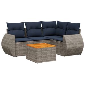 Conjunto de sofás de jardín de ratán sintético gris de 5 piezas con cojines, colección de muebles de patio - Product Image 2