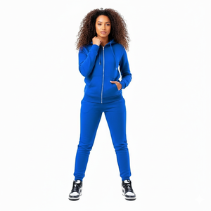 Conjunto de Sudadera y Pantalón Corto Personalizado de Dos Piezas de Algodón con Cremallera, Estilo Vintage Desgastado, con Capucha Corta, para Mujer - Product Image 1