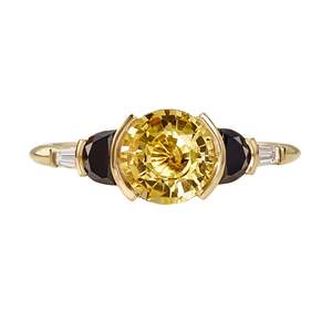 Women's 14k solid Gold Topaz Ring Bezel Setting round Diamond Accent Classic Gemstone Engagement Ring - Product Image 1