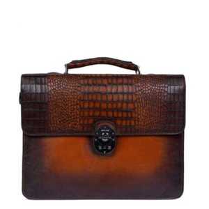 Luxury Western Leather Hand <b>Bag</b> with Decorative Hand Tooled Floral Carving Multiple Pockets and Smart Business Organization - Product Image 1