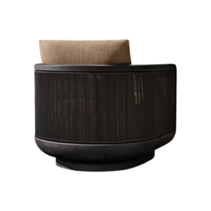 Sillón de Exterior Contemporáneo, Estructura Ovalada de Teca Negra Sólida, Detalle de Cuerda en el Panel, Cojín Grueso, Muebles de Jardín y Patio de Lujo - Product Image 3