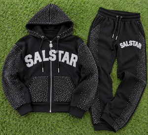 <b>Women</b> Black Rhinestone Hoodie <b>Tracksuit</b> Set Custom Logo Embroidered Rhinestone <b>Velour</b> Sweatshirt & Jogger 2 Piece <b>Tracksuit</b> Set - Product Image 6