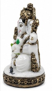 Handcrafted Resin Ganesha <b>Statue</b> White Religious Asian Zen Design <b>Gold</b> Tone Desk Decor Home Office Gift - Product Image 1