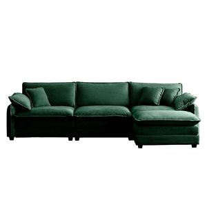 Divano Sezionale a L a 3 Posti Oversize in Velluto a Coste Verde con Pouf, Arredamento per Soggiorno con Un Poggiapiedi per Camere da Letto - Product Image 4