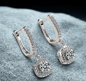 925 Sterling <b>Silver</b> Round Cut Moissanite <b>Earrings</b> Gift For Anniversary & <b>Wedding</b> - Product Image 1