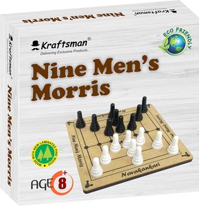 Jeu de société en bois Morris pour neuf joueurs Kraftsman avec des pièces noires et blanches, jeu de stratégie traditionnel pour les 8 ans et plus - Product Image 6