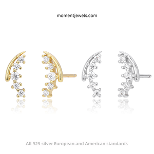 Pendientes de Plata de Ley 925 con Circonita, Pendientes de Luna Creciente Chapados en Oro, Joyería Elegante para Regalo de Boda o Fiesta - Product Image 4