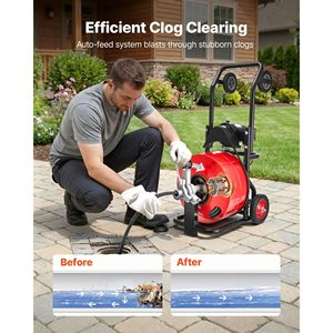 Macchina Portatile per la Pulizia degli Scarichi con Spirale a 100 Piedi x 3/4 Pollici, Alimentazione Automatica, Combinazione Multi-Ruota - Product Image 2