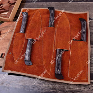 Custom Handmade 12C27 Stainless Steel Powder Coated Brushed Finish Hammered Blade 5 Pcs Professional Chef <b>Set</b> Ergonomic Black - Product Image 6