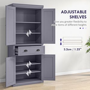 Armadio Dispensa da Cucina Moderno Blu Navy da 72 Pollici con 4 Ante, 3 Ripiani Regolabili e Ampio Cassetto Centrale in Metallo - Product Image 5