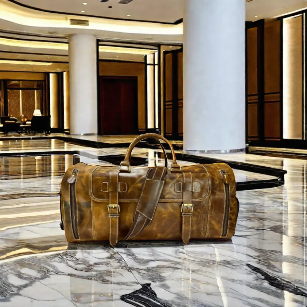 حقيبة من الجلد الأصلي بأسعار معقولة لون أصفر حقيبة سفر متعددة الأغراض للبيع من قِبل مصدرين هنديين