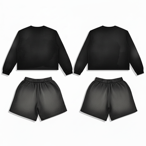 ชุดวอร์มคนท้องแบบมีโลโก้สั่งทำ เสื้อยืดแขนยาวคอกลมผ้าฝ้าย 100% กางเกงจ็อกเกอร์ขาสั้น ชุดวิ่งออกกำลังกาย - Product Image 2