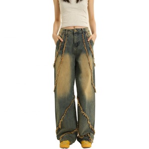 Pantalon en jean taille haute à jambes larges, style streetwear, tissu en coton, pour l'automne, pour homme - Product Image 2