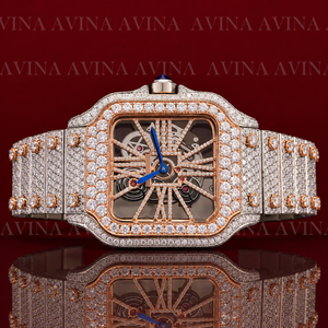 Reloj de Lujo para Hombre con Esqueleto y Moissanita, Bañado en Oro Rosa |   Reloj de Pulsera Mecánico Automático con Diamantes Estilo Hip Hop - Product Image 2