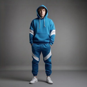 Conjunto Deportivo para Hombre con Capucha y Bloques de Color Azul, Sudadera Casual de Manga Larga con Bolsillos Laterales y Pantalones Deportivos con Cintura Elástica - Product Image 2