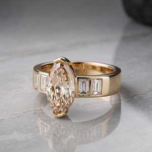 2.01CT <b>Champagne</b> Marquise Cut Diamond Five Stone Ring Lab Grown 14K Solid Gold Wedding Engagement Gift For Bridesmaid - Product Image 5
