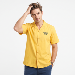 เสื้อเชิ้ตทรงบ็อกซี่ผ้าฝ้าย 100% สำหรับผู้ชาย ปกคัมป์ ติดกระดุม สีพื้น เสื้อลำลองสำหรับผู้ชาย - Product Image 5