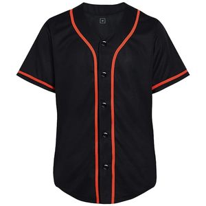 RIFAT SPORTS WEAR Customized Team Name Black <b>Baseball</b> Jersey Red Trim Short Sleeve Button Breathable Polyester Mesh Unisex Adult - Product Image 1