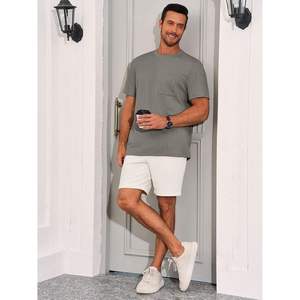 Camiseta de manga corta de algodón orgánico 2025 para hombre 100%, camiseta informal de cuello redondo con textura de punto sólido, camisetas holgadas de verano - Product Image 4